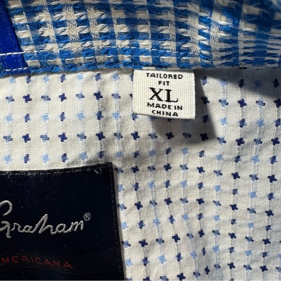 Robert Graham Tailored Fit Long Sleeve Button Up Blue Plaid Shirt XL - Picture 4 of 10